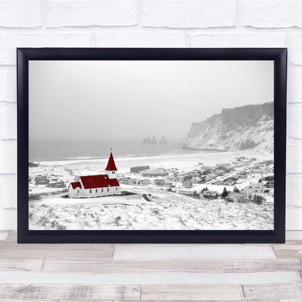 Building Red Church Snow View Coast Wall Art Print