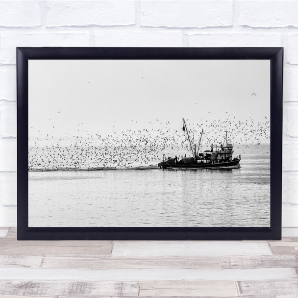 Fishing Early Morning Seagulls Boat Wall Art Print