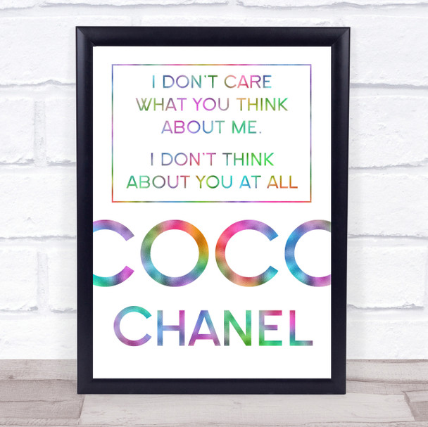 Rainbow Coco Chanel Don't Care What You Think About Me Quote Wall Art Print Rainbow Coco Chanel Don't Care What You Think About Me Quote Wall Art Print
