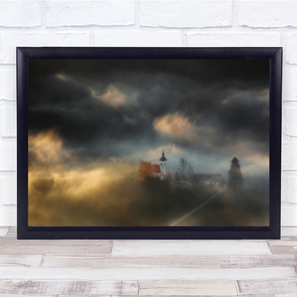 Morning Fire houses landscape cloud Wall Art Print