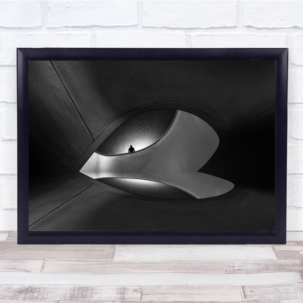 In The Cavern Man Lonely Greyscale Wall Art Print