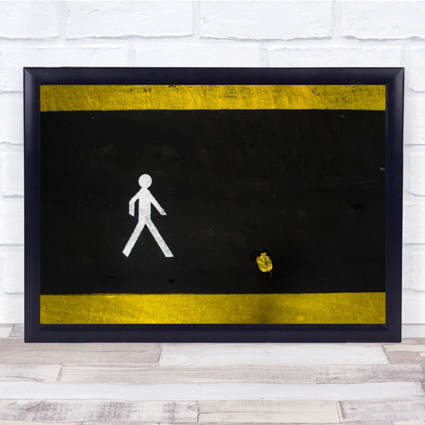 walking man sign road black yellow Wall Art Print