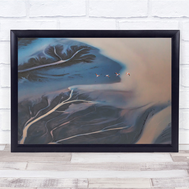 Flying Over lake trails flamingos Wall Art Print