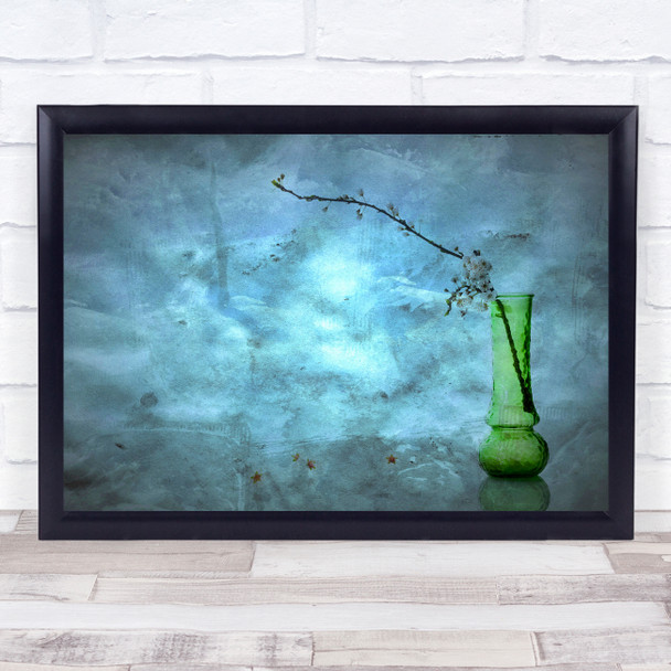 Green vase flower blue background Wall Art Print