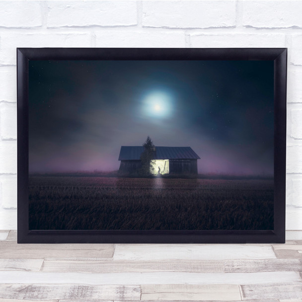 Nigh Stars Moon Light Barn purple Wall Art Print