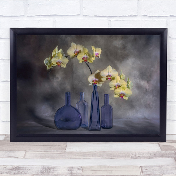 Orchids Flower Bottles Still Life Wall Art Print