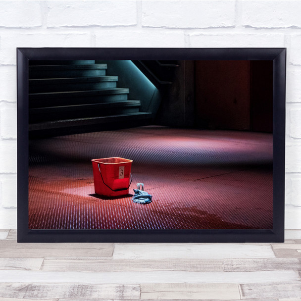 Red Bucket Cloth Stairs Floor Wet Wall Art Print