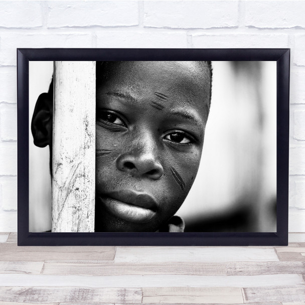 Black and White Young Boy Gazing Wall Art Print