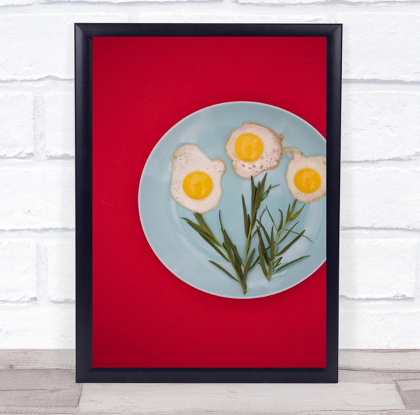 Eggs Plate Red background Flower Wall Art Print