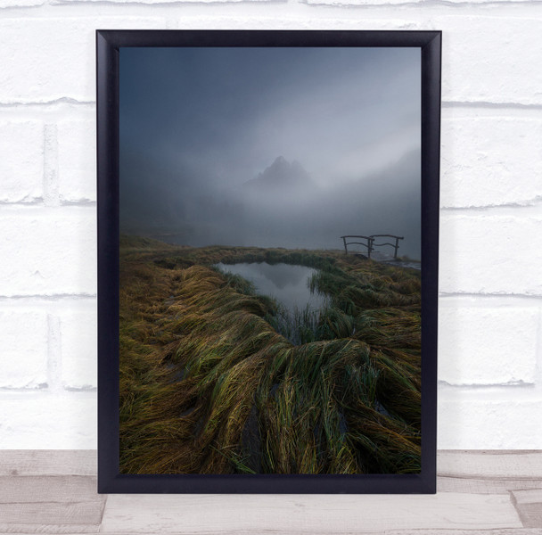 Fog Magic grass overgrown bridge Wall Art Print