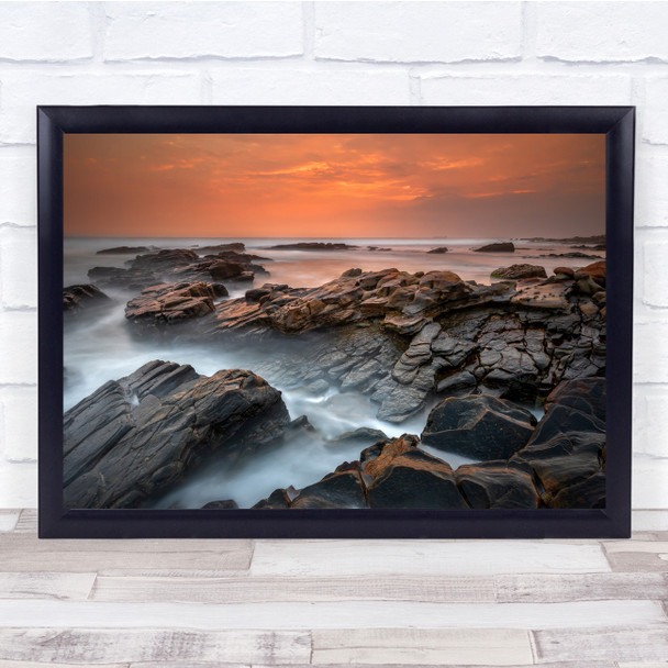 Landscape Beach Rocks Sunset Sea Wall Art Print