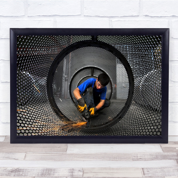 Swirl Man working welding sparks Wall Art Print