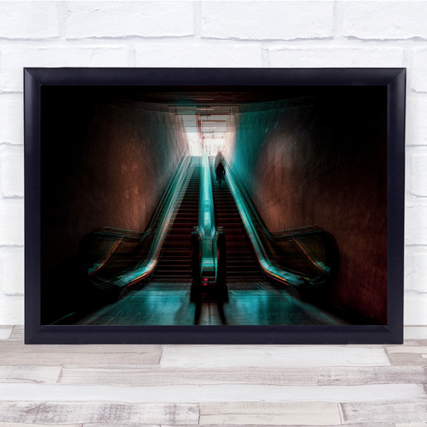 Way Out escalators blurry motion Wall Art Print
