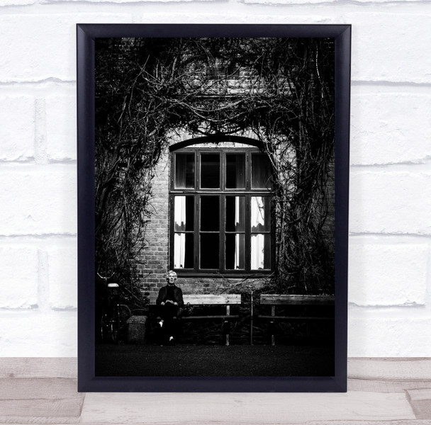 Window tree arch person on bench Wall Art Print
