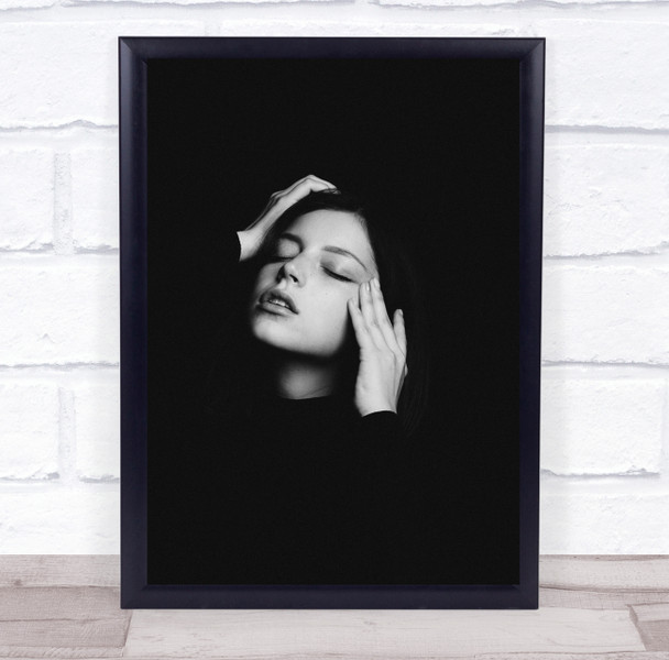 woman touching face closed eyes Wall Art Print