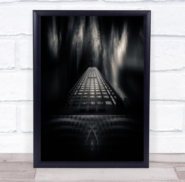 Black World up shot skyscraper Wall Art Print