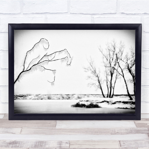 creepy tree snowy field White Wall Art Print