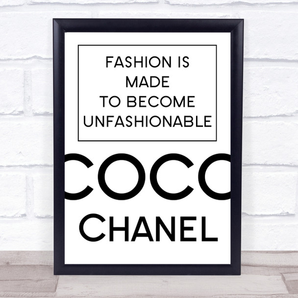 Coco Chanel Unfashionable Quote Wall Art Print Coco Chanel Unfashionable Quote Wall Art Print