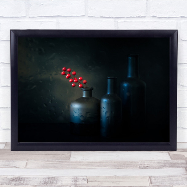 Berries And Bottles Dark Red Wall Art Print