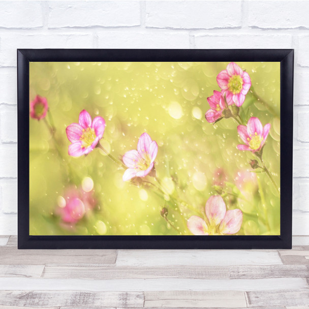 Little Pink flowers droplets Wall Art Print