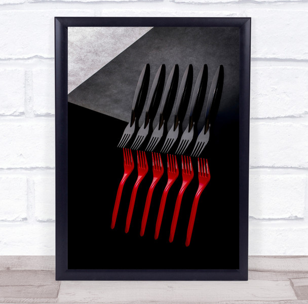 Red And Black forks cutlery Wall Art Print