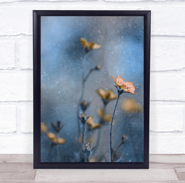 Blue Winter pink floral Wall Art Print