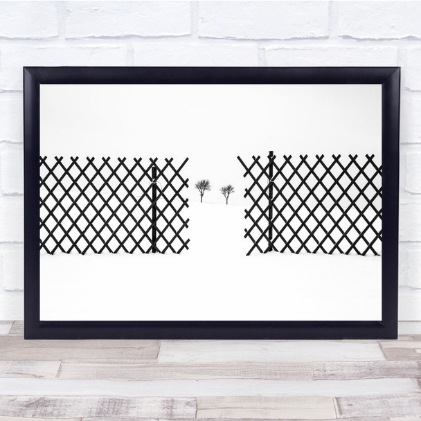 Snow black fence trees Wall Art Print