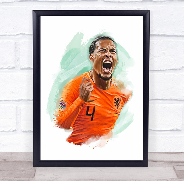 Virgil van Dijk Netherlands Football Player Watercolor Wall Art Print