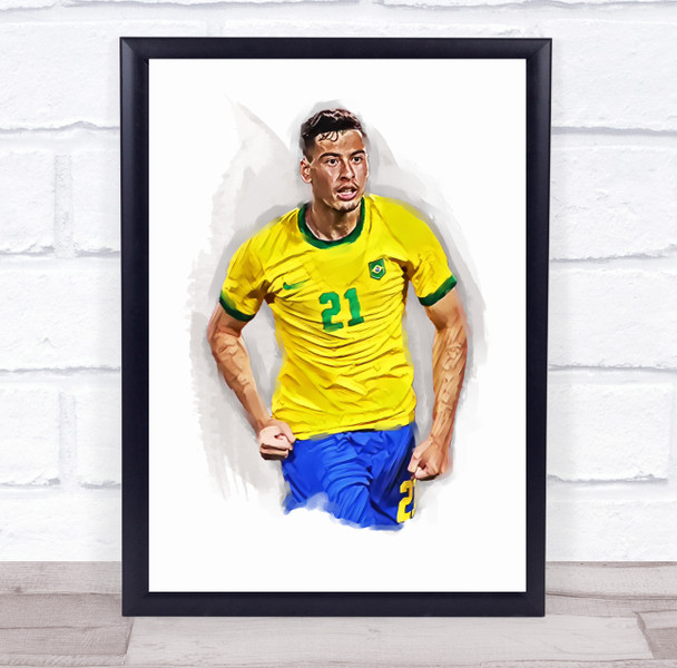 Footballer Gabriel Martinelli Brazil Football Player Watercolor Wall Art Print