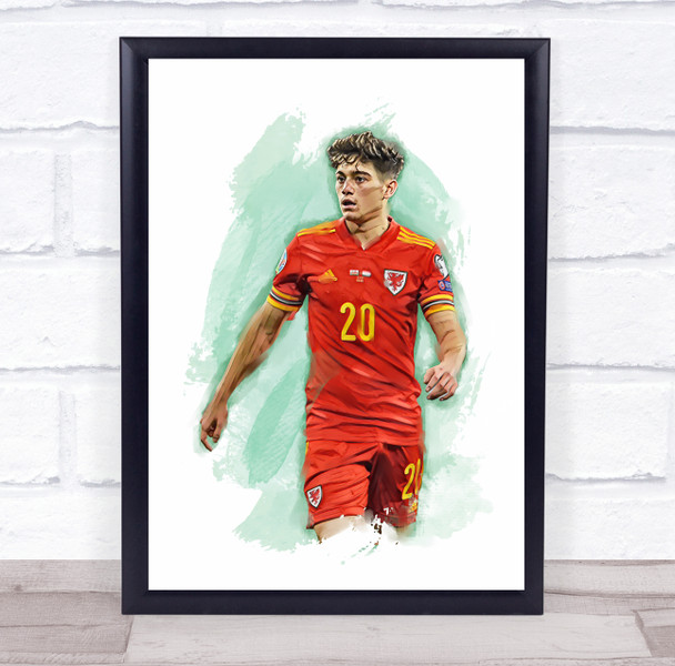 Footballer Daniel James Wales Cymru Football Player Watercolor Wall Art Print