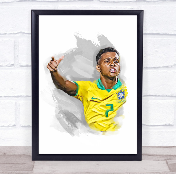 Footballer Rodrygo Brazil Football Player Watercolor Wall Art Print