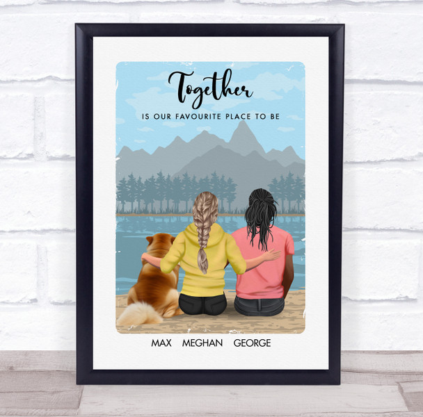 Mountain River Landscape Dog Romantic Gift Him & Her Personalized Couple Print