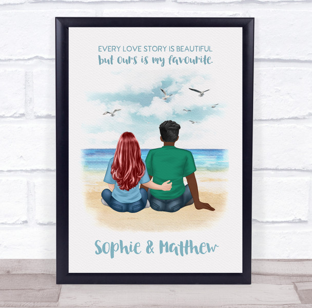 Love Story Beach Romantic Gift For Him or Her Personalized Couple Print