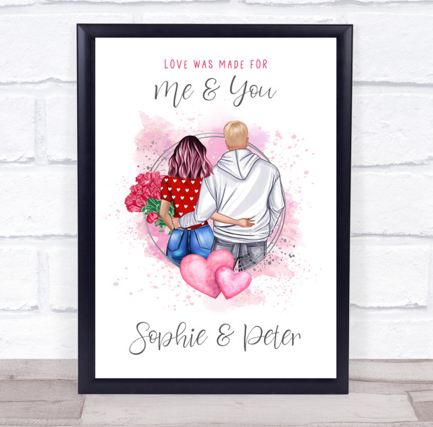 Made For Us Pink Romantic Gift For Him or Her Personalized Couple Print