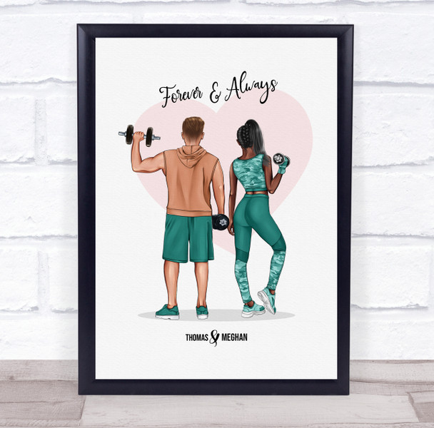Pink Heart Gym Romantic Gift For Him or Her Personalized Couple Print