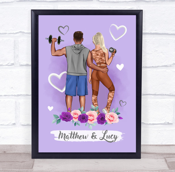 Roses Gym Romantic Gift For Him or Her Personalized Couple Print