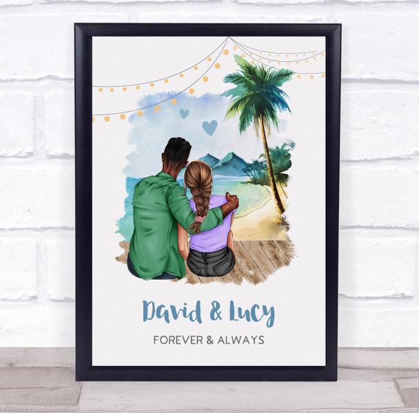 Beach Lights Romantic Gift For Him or Her Personalized Couple Print