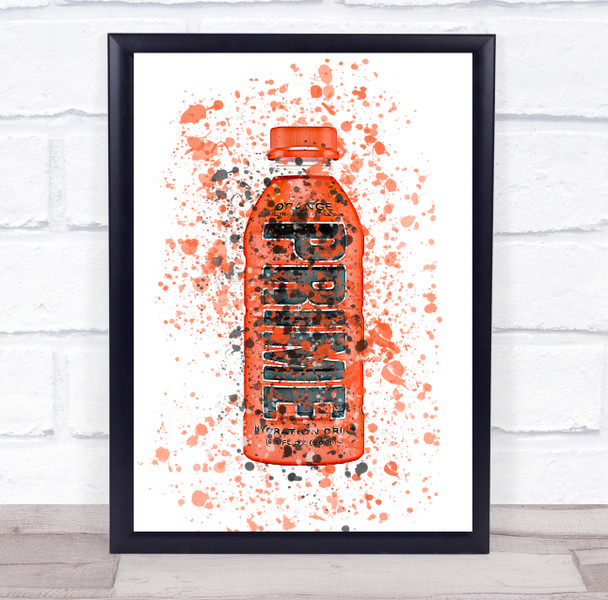 Orange Flavour Prime Drink Bottle Splatter Decorative Wall Art Print