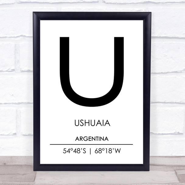 Ushuaia Argentina Coordinates World City Travel Print Ushuaia Argentina Coordinates World City Travel Print
