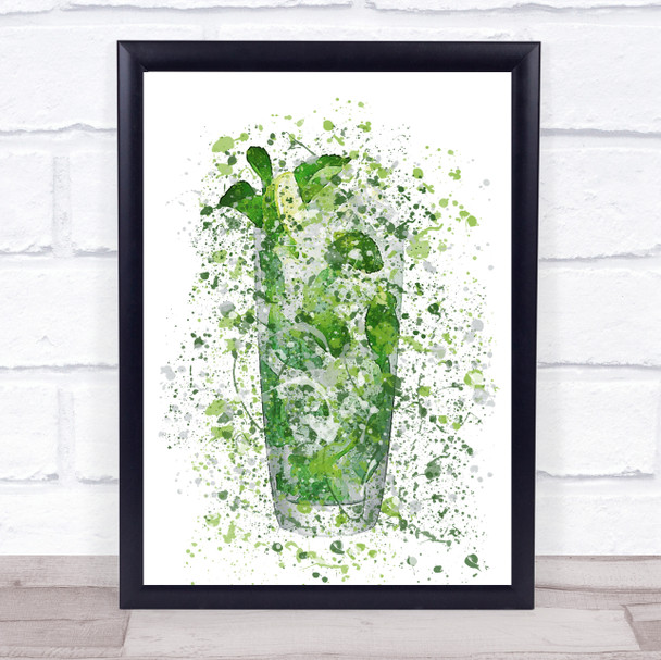 Watercolour Splatter Mojito Cocktail Glass Wall Art Print