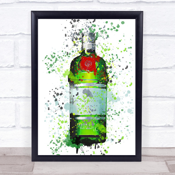 Watercolour Splatter Green Red Dry London Gin Bottle Wall Art Print
