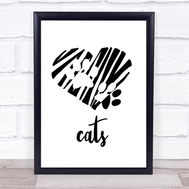 Scribble Heart Cat Paw Prints Quote Typogrophy Wall Art Print