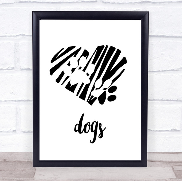 Scribble Heart Dog Paw Prints Quote Typogrophy Wall Art Print