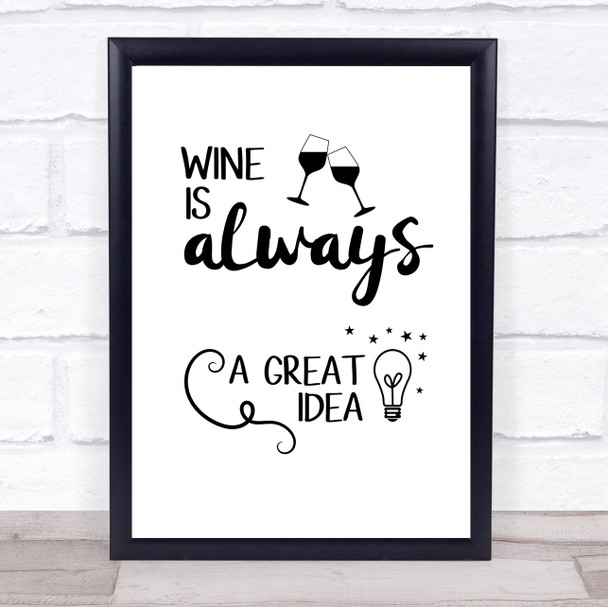 Wine Is Always A Great Idea Quote Typogrophy Wall Art Print