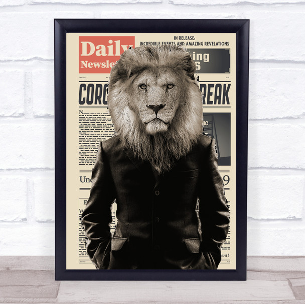 Lion In Suit Corona Newspaper Decorative Wall Art Print