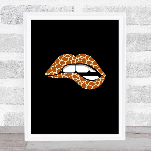 Giraffe Print Lips On Black Decorative Wall Art Print