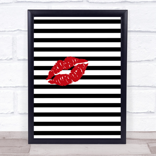 Lips On Stripes Decorative Wall Art Print