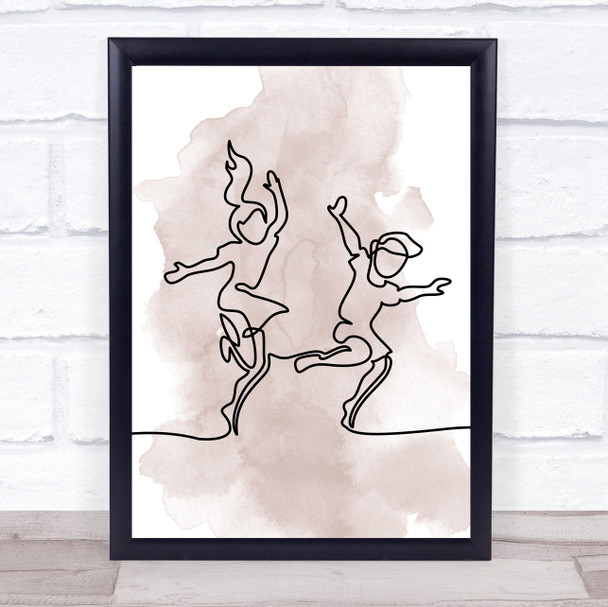 Watercolour Line Art Boy And Girl Children Playing Decorative Wall Art Print