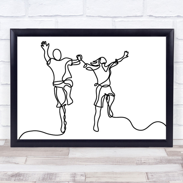 Black & White Line Art Happy Man & Woman Decorative Wall Art Print