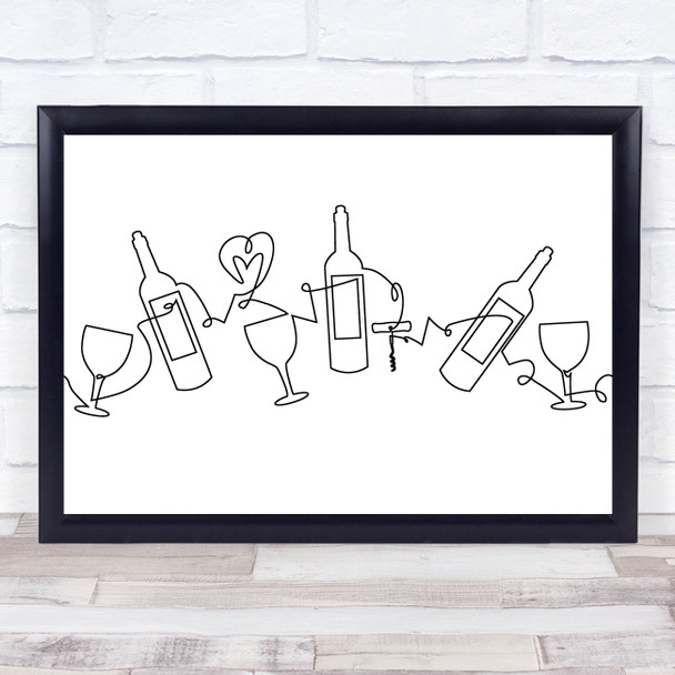 Black & White Line Art Wine And Glasses Decorative Wall Art Print Black & White Line Art Wine And Glasses Decorative Wall Art Print
